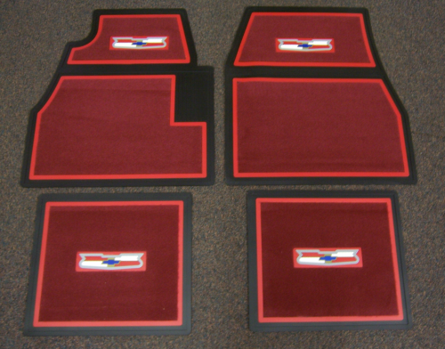1955-57 Custom Floor Mat Set w/ Crest Logo (Carpet)  Red