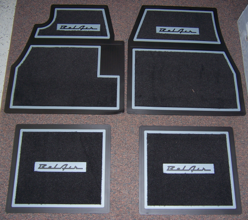 1955-57 Custom Floor Mat Set w/ Bel Air Logo (Carpet)  Black