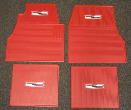 1955-57 Custom Floor Mat Set w/ Crest Logo     ( Rubber )   Red